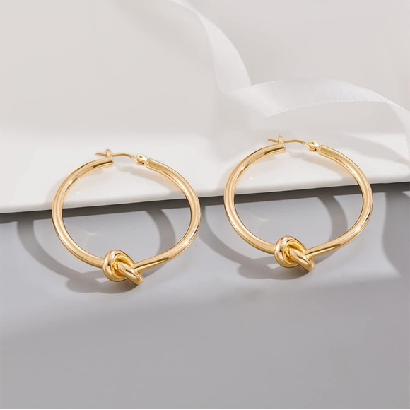 Gold Knot Hoop Earrings - Picture 1 of 5